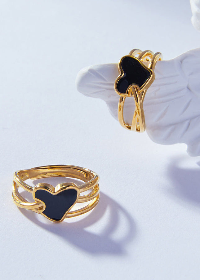 The Korean version of ins niche design is simple, multi-layer line jewelry, weights, color glaze, love shape, titanium steel gold-plated ring