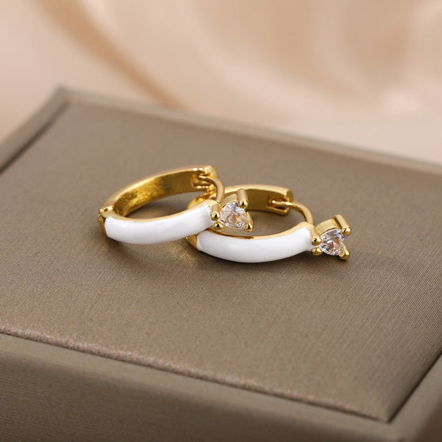 Velvet Earrings | Gold White Zirconia Cute Hoop Earrings - White - Earrings