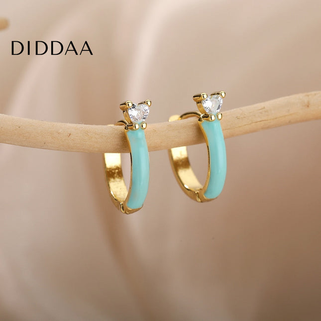 Velvet Earrings | Gold White Zirconia Cute Hoop Earrings - Earrings
