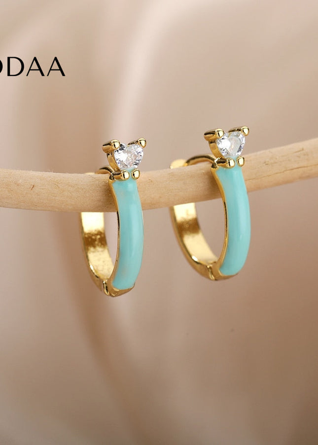 Velvet Earrings | Gold White Zirconia Cute Hoop Earrings - Earrings