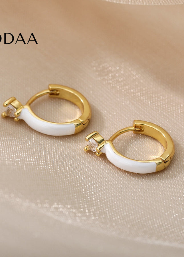 Velvet Earrings | Gold White Zirconia Cute Hoop Earrings - Earrings