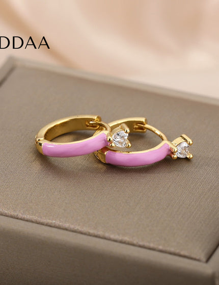 Velvet Earrings | Gold White Zirconia Cute Hoop Earrings - Purple - Earrings