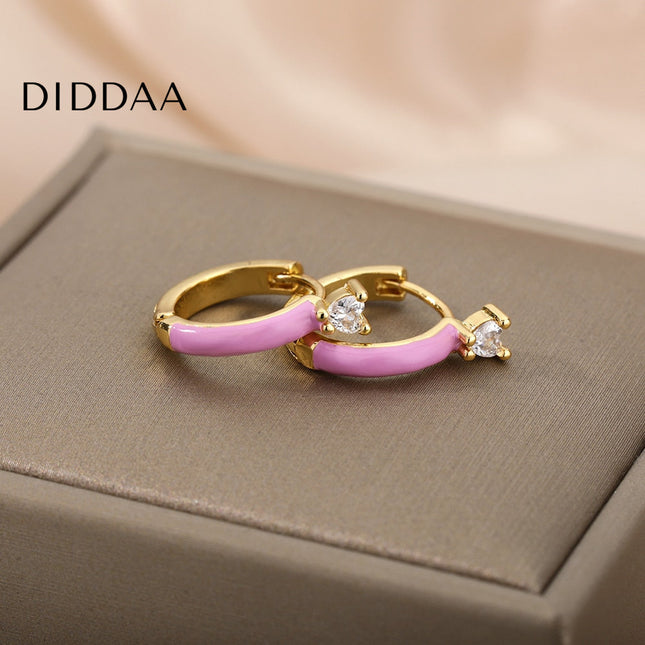 Velvet Earrings | Gold White Zirconia Cute Hoop Earrings - Purple - Earrings