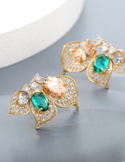 Vendre Earrings | Gold Minimal Green Stone Stud Earrings - Gold - Earrings
