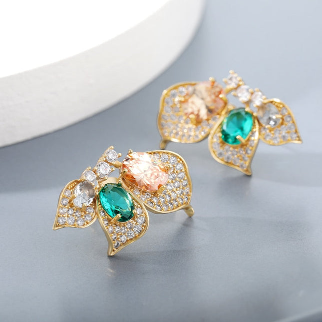 Vendre Earrings | Gold Minimal Green Stone Stud Earrings - Gold - Earrings