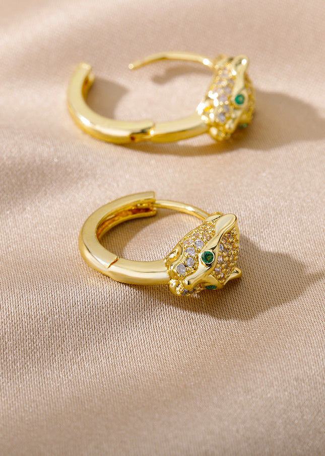 SOUVOIR 14K Gold Plated, Zirconia Earrings Verde Earrings | Gold Zirconia Panther Animal Hoop Earrings