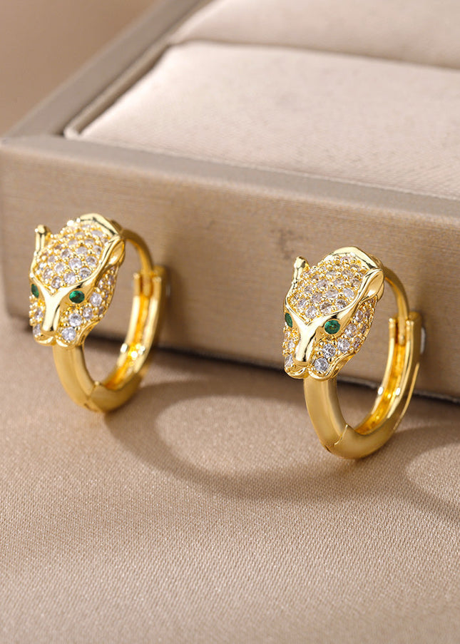 SOUVOIR 14K Gold Plated, Zirconia Earrings Verde Earrings | Gold Zirconia Panther Animal Hoop Earrings