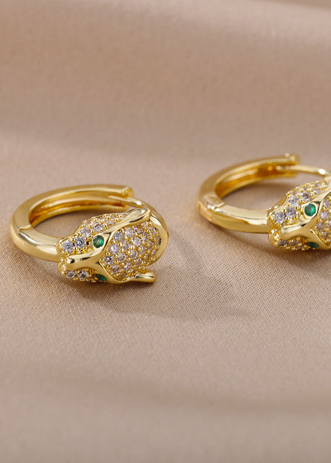 SOUVOIR 14K Gold Plated, Zirconia Earrings Verde Earrings | Gold Zirconia Panther Animal Hoop Earrings