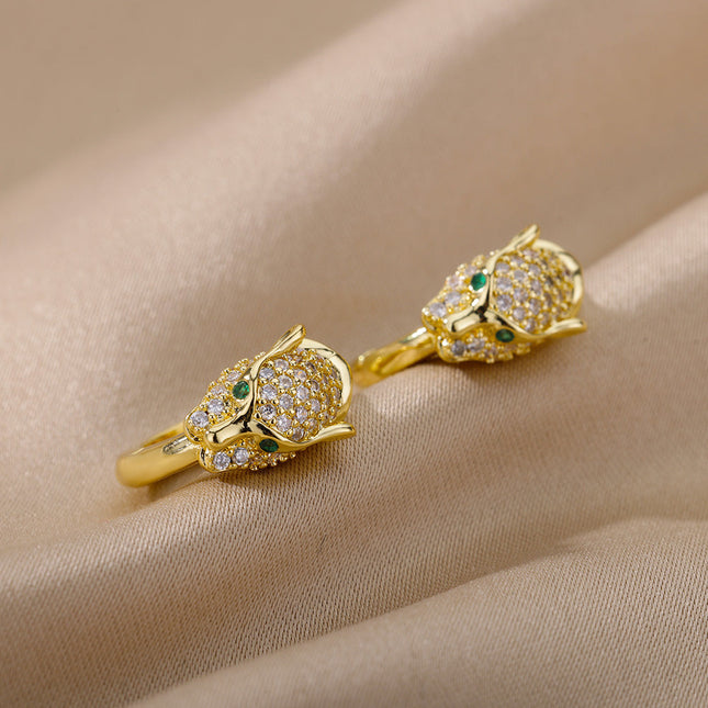 SOUVOIR 14K Gold Plated, Zirconia Earrings Verde Earrings | Gold Zirconia Panther Animal Hoop Earrings