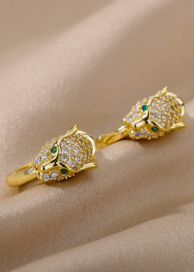 SOUVOIR 14K Gold Plated, Zirconia Earrings Verde Earrings | Gold Zirconia Panther Animal Hoop Earrings