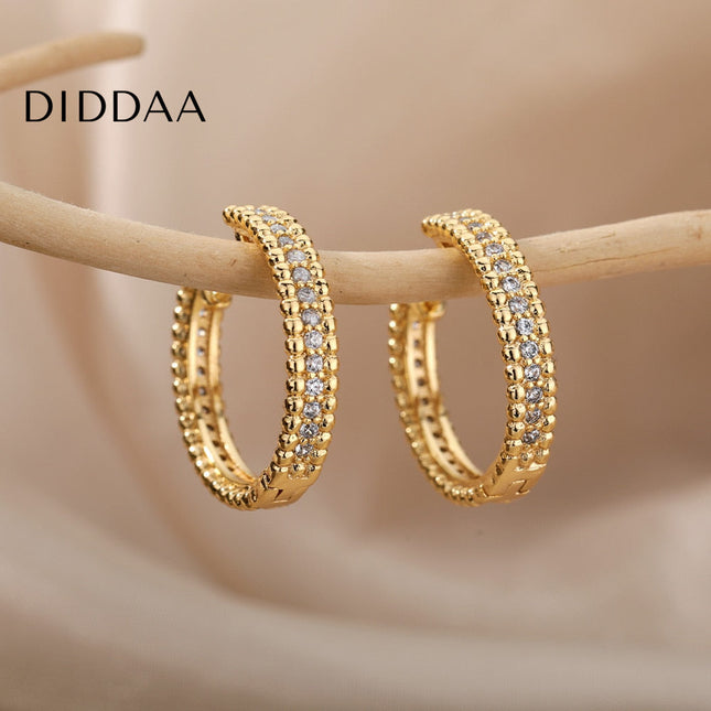 Versae Earrings | Gold Silver Zirconia Luxury Hoop Earrings - Earrings