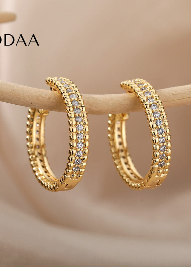 Versae Earrings | Gold Silver Zirconia Luxury Hoop Earrings - Earrings
