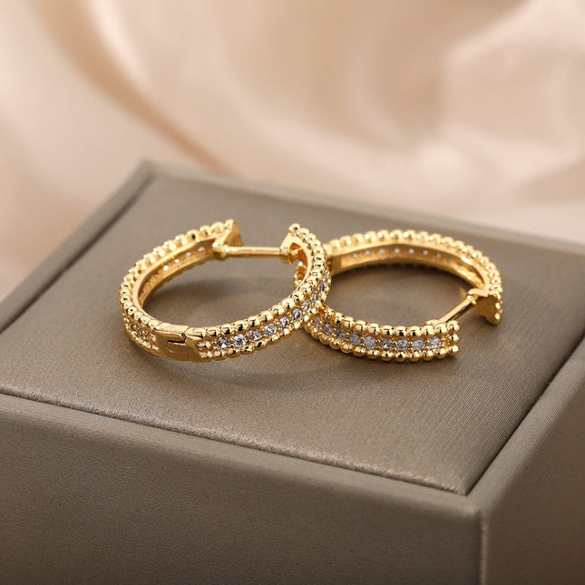 Versae Earrings | Gold Silver Zirconia Luxury Hoop Earrings - Gold - Earrings