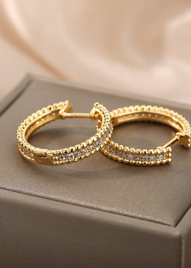 Versae Earrings | Gold Silver Zirconia Luxury Hoop Earrings - Gold - Earrings