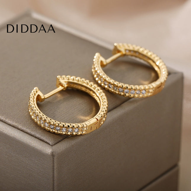 Versae Earrings | Gold Silver Zirconia Luxury Hoop Earrings - Earrings