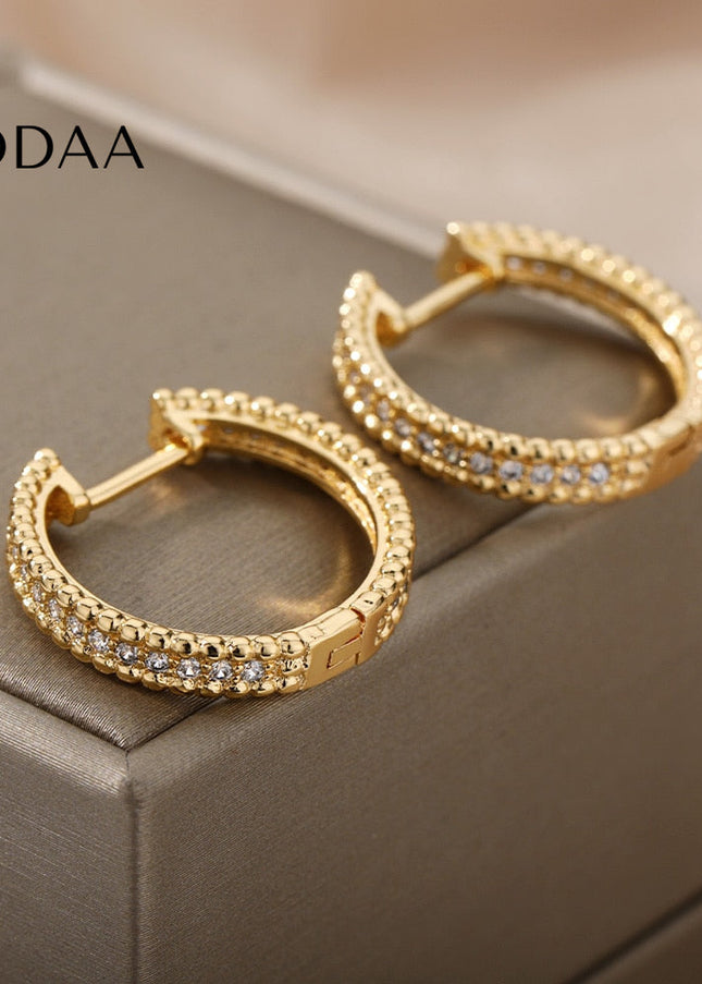 Versae Earrings | Gold Silver Zirconia Luxury Hoop Earrings - Earrings