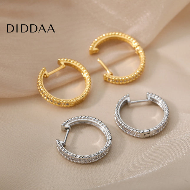 Versae Earrings | Gold Silver Zirconia Luxury Hoop Earrings - Silver - Earrings