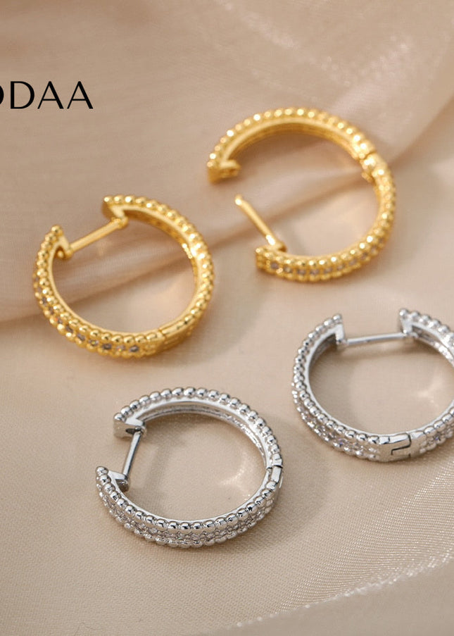 Versae Earrings | Gold Silver Zirconia Luxury Hoop Earrings - Silver - Earrings