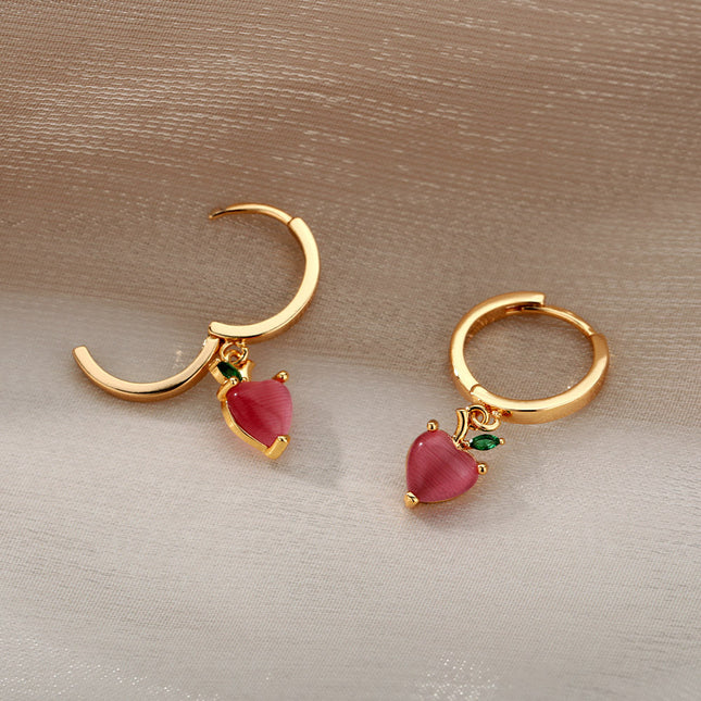 SOUVOIR 14K Gold Plated, Zirconia Earrings Very Berry Earrings | Gold Strawberry Hoop Earrings