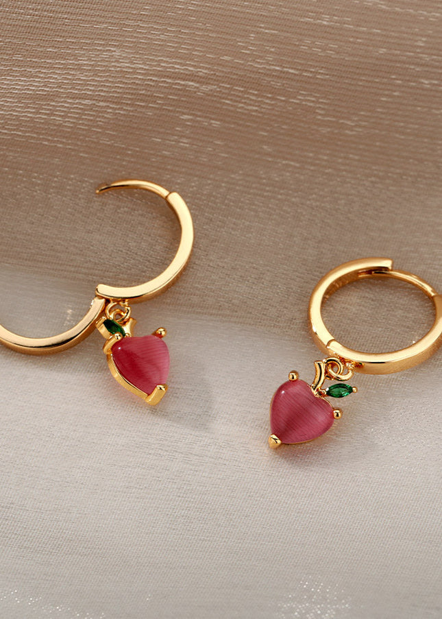 SOUVOIR 14K Gold Plated, Zirconia Earrings Very Berry Earrings | Gold Strawberry Hoop Earrings