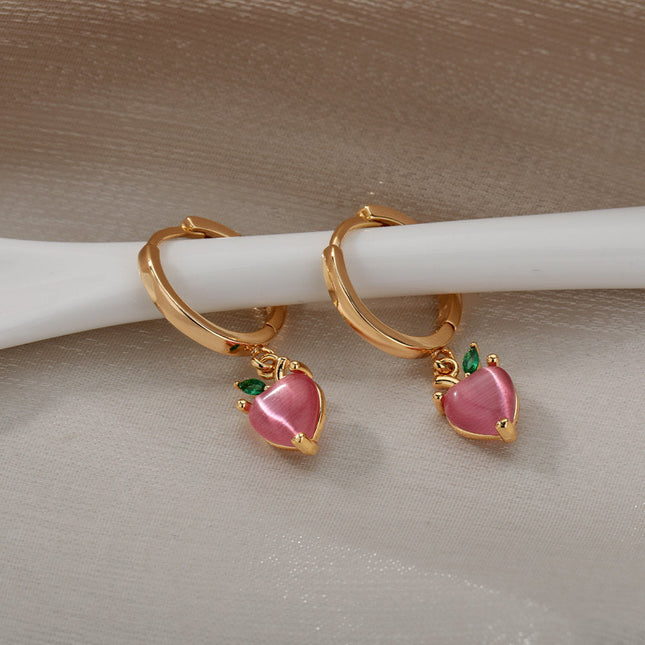 SOUVOIR 14K Gold Plated, Zirconia Earrings Very Berry Earrings | Gold Strawberry Hoop Earrings
