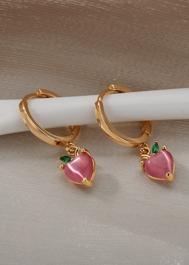 SOUVOIR 14K Gold Plated, Zirconia Earrings Very Berry Earrings | Gold Strawberry Hoop Earrings