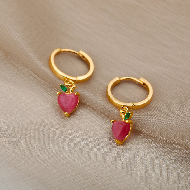 SOUVOIR 14K Gold Plated, Zirconia Earrings Very Berry Earrings | Gold Strawberry Hoop Earrings