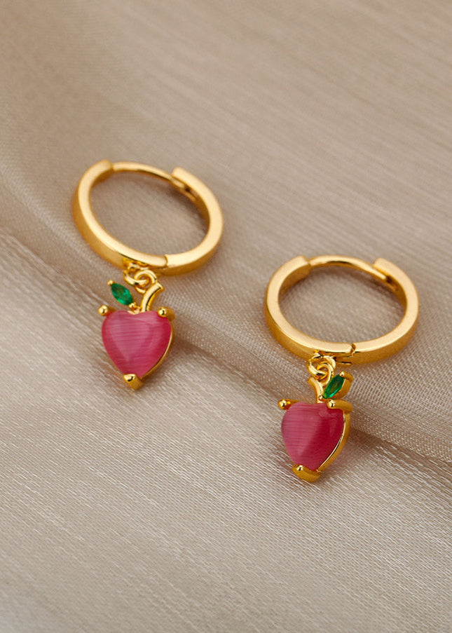 SOUVOIR 14K Gold Plated, Zirconia Earrings Very Berry Earrings | Gold Strawberry Hoop Earrings