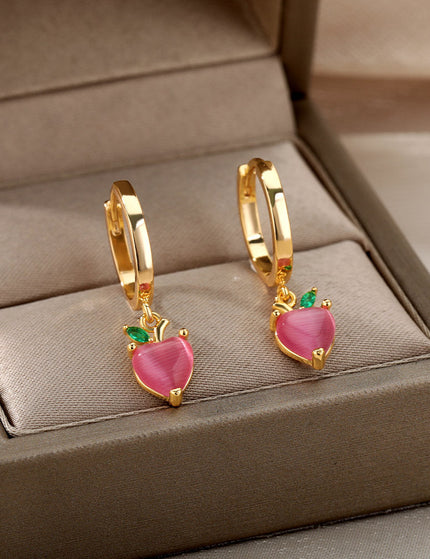 SOUVOIR Gold 14K Gold Plated, Zirconia Earrings Very Berry Earrings | Gold Strawberry Hoop Earrings