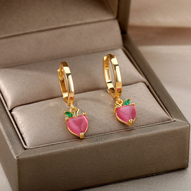 SOUVOIR Gold 14K Gold Plated, Zirconia Earrings Very Berry Earrings | Gold Strawberry Hoop Earrings