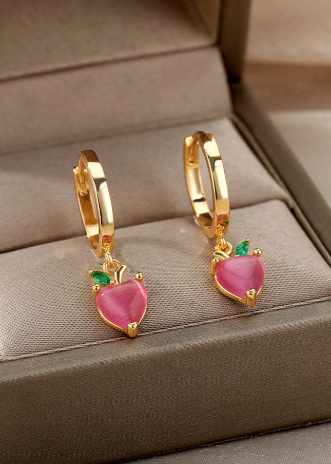 SOUVOIR Gold 14K Gold Plated, Zirconia Earrings Very Berry Earrings | Gold Strawberry Hoop Earrings