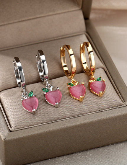 SOUVOIR Silver 14K Gold Plated, Zirconia Earrings Very Berry Earrings | Gold Strawberry Hoop Earrings