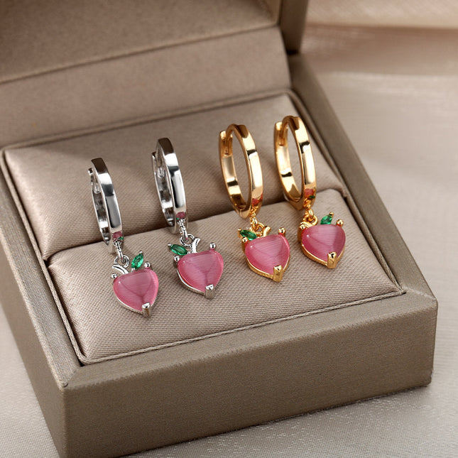 SOUVOIR Silver 14K Gold Plated, Zirconia Earrings Very Berry Earrings | Gold Strawberry Hoop Earrings