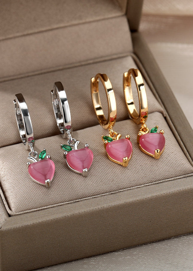 SOUVOIR Silver 14K Gold Plated, Zirconia Earrings Very Berry Earrings | Gold Strawberry Hoop Earrings