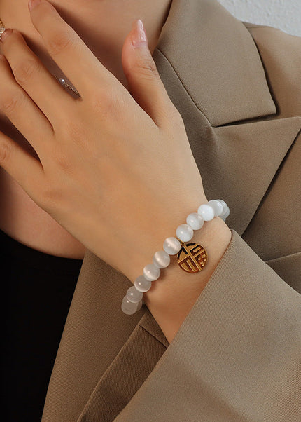 New Chinese style ins style geometric medallion blessing word opal bracelet female girlfriend bracelet elastic bracelet bracelet hand ornaments