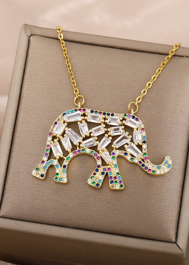 Vianda Pendant Necklace | Gold Colorful Zirconia Elephant - Necklaces