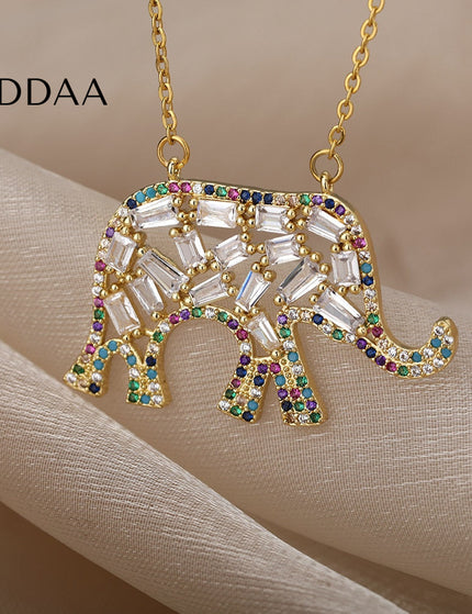 Vianda Pendant Necklace | Gold Colorful Zirconia Elephant - Necklaces