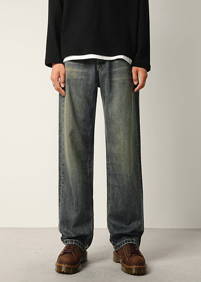 Vintage Blue Distressed Wide Straight-Leg Jeans - 28 / Vintage Blue - Men’s Jeans