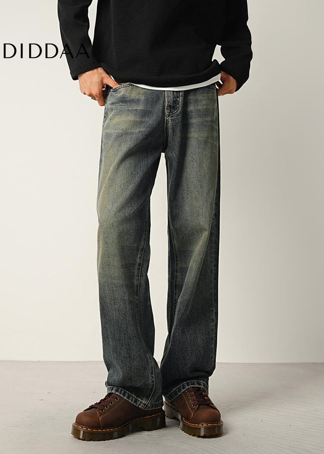 Vintage Blue Distressed Wide Straight-Leg Jeans - Men’s Jeans