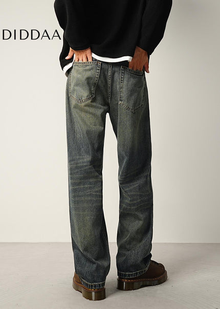 Vintage Blue Distressed Wide Straight-Leg Jeans - Men’s Jeans