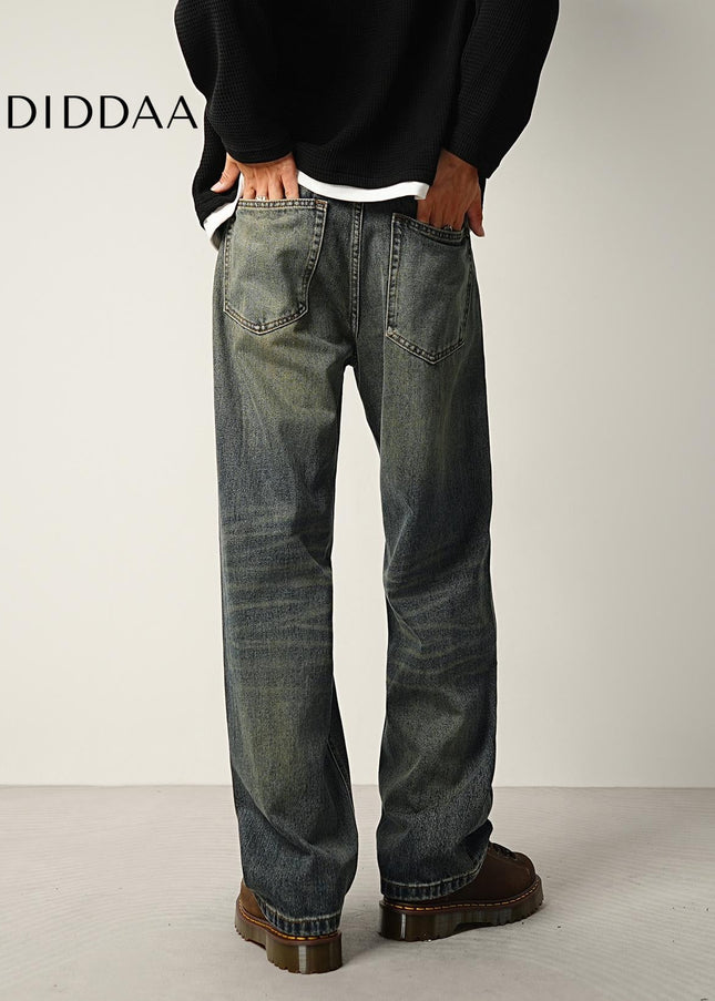 Vintage Blue Distressed Wide Straight-Leg Jeans - Men’s Jeans