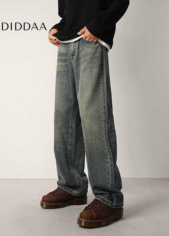 Vintage Blue Distressed Wide Straight-Leg Jeans - Men’s Jeans