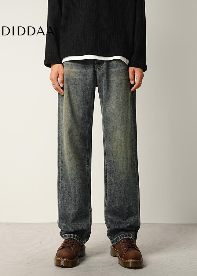 Vintage Blue Distressed Wide Straight-Leg Jeans - Men’s Jeans