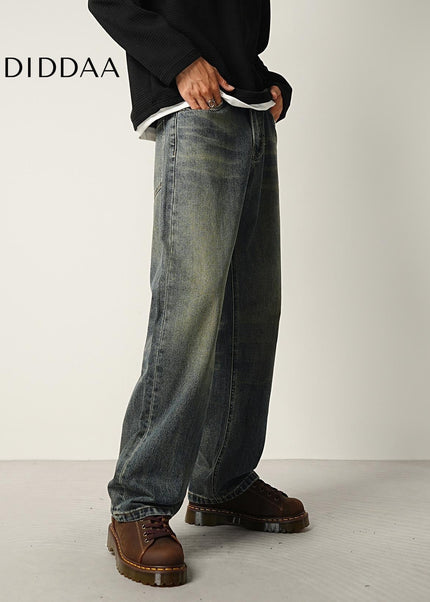 Vintage Blue Distressed Wide Straight-Leg Jeans - Men’s Jeans