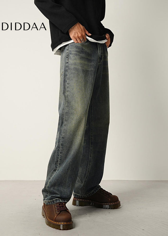 Vintage Blue Distressed Wide Straight-Leg Jeans - Men’s Jeans