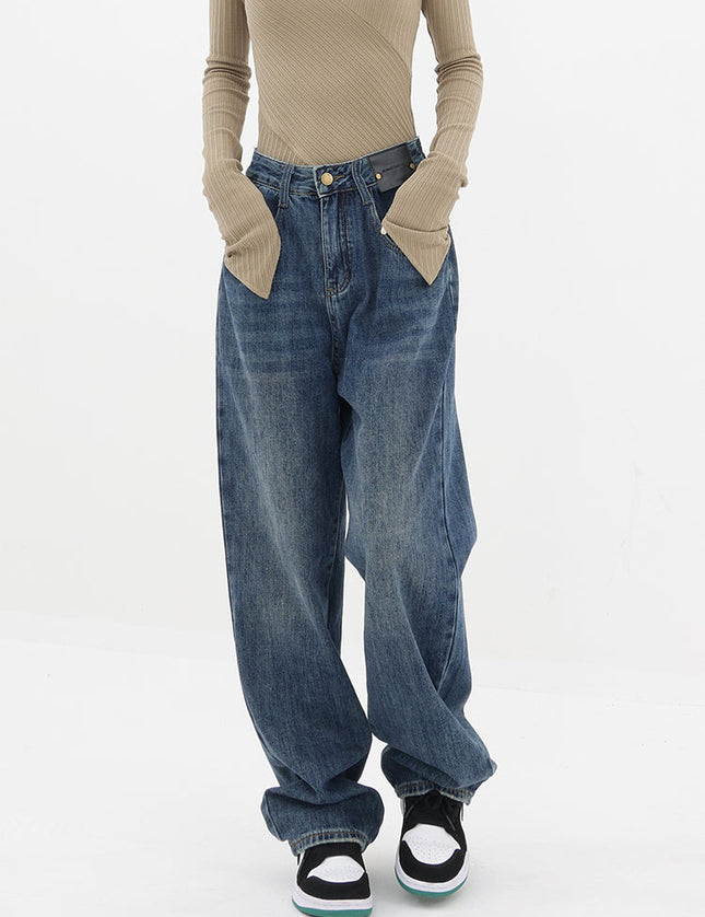 Vintage Blue High Waist Loose Straight Jeans Women - Women’s Jeans