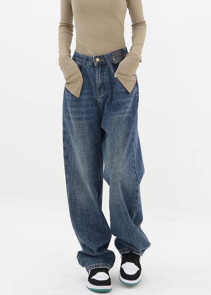 Vintage Blue High Waist Loose Straight Jeans Women - Women’s Jeans