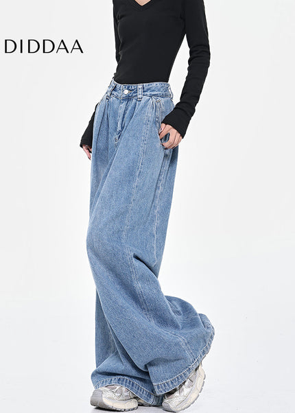 Vintage Blue Loose Fit Wide-leg Jeans for Women - Women’s Jeans