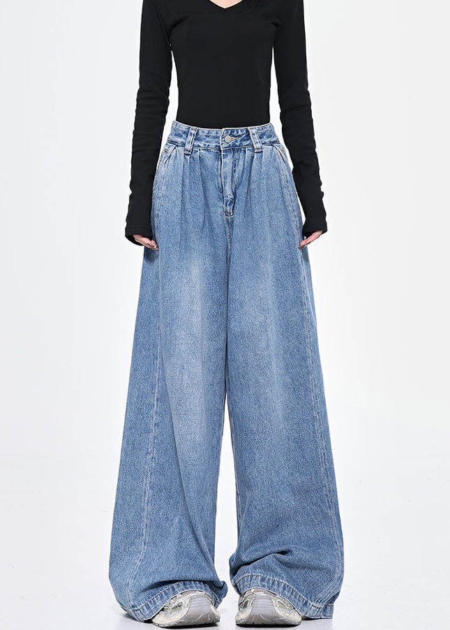 Vintage Blue Loose Fit Wide-leg Jeans for Women - Women’s Jeans