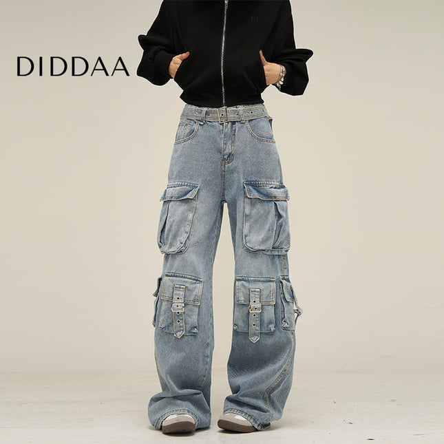 Vintage Blue Multi-Pocket Cargo Jeans for Men - S / Mid Blue - Women’s Jeans